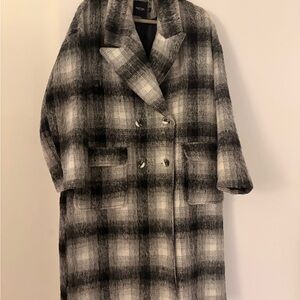 Nasty Gal Black and White Plaid Pea Coat